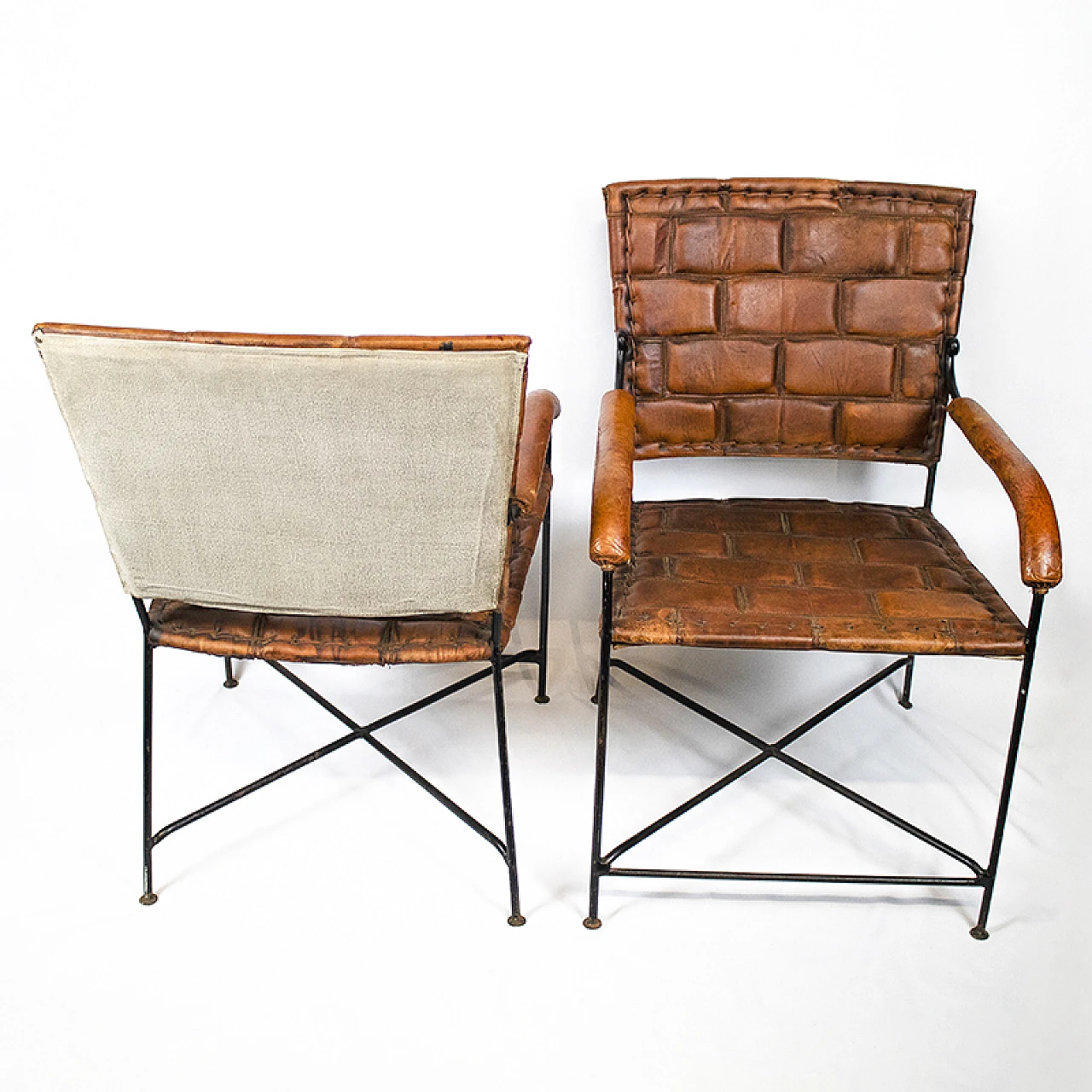 Fun pair of handmade leather chairs, 20th century 3