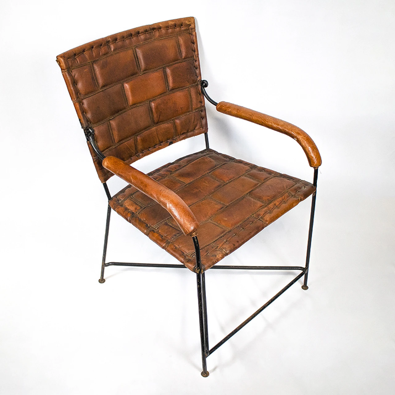 Fun pair of handmade leather chairs, 20th century 8