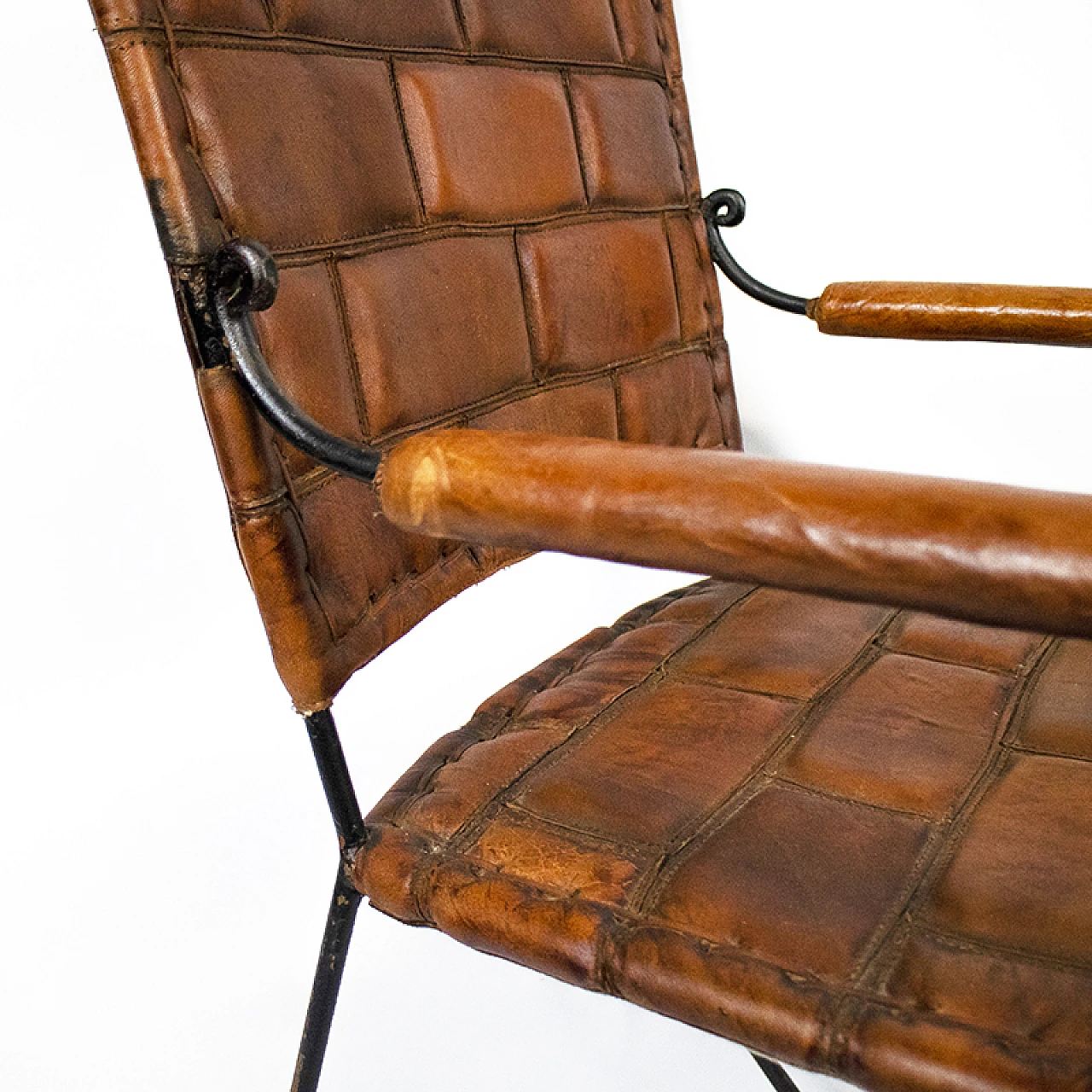 Fun pair of handmade leather chairs, 20th century 9