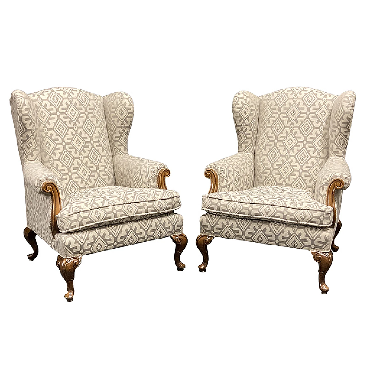 Set of 4 Bergere armchairs in fabric, mid 20th century 1