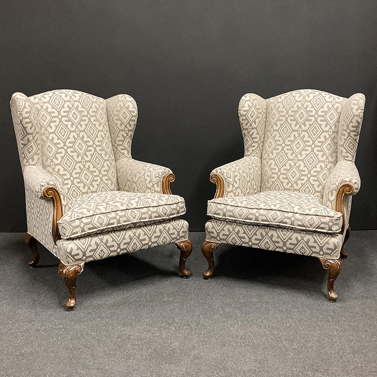 Set of 4 Bergere armchairs in fabric, mid 20th century 2