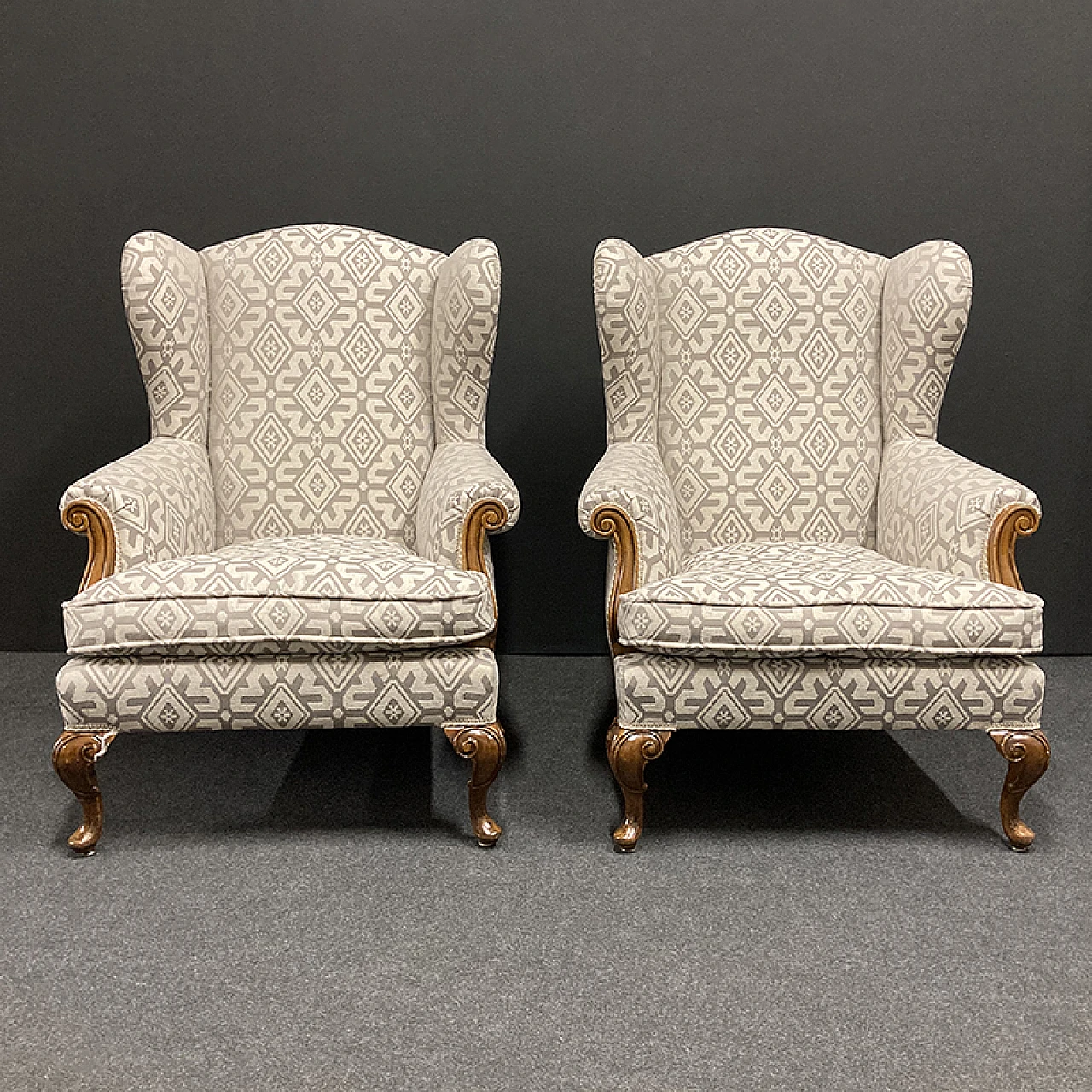 Set of 4 Bergere armchairs in fabric, mid 20th century 3