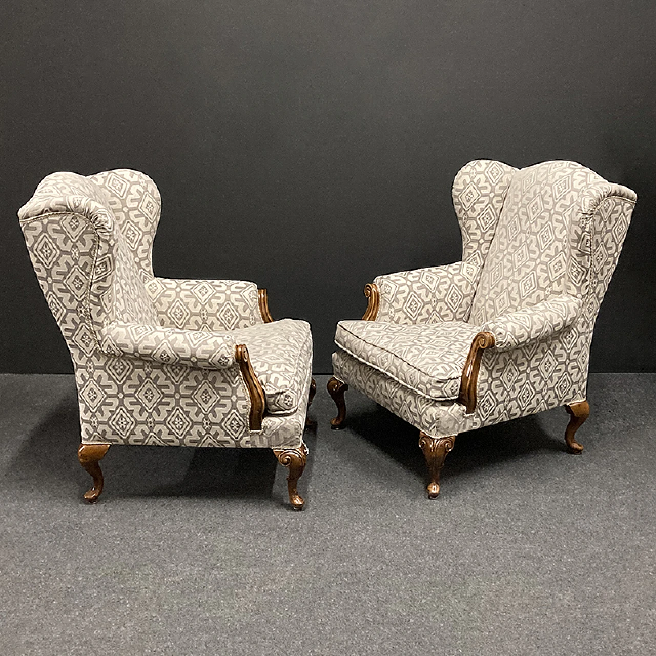 Set of 4 Bergere armchairs in fabric, mid 20th century 4