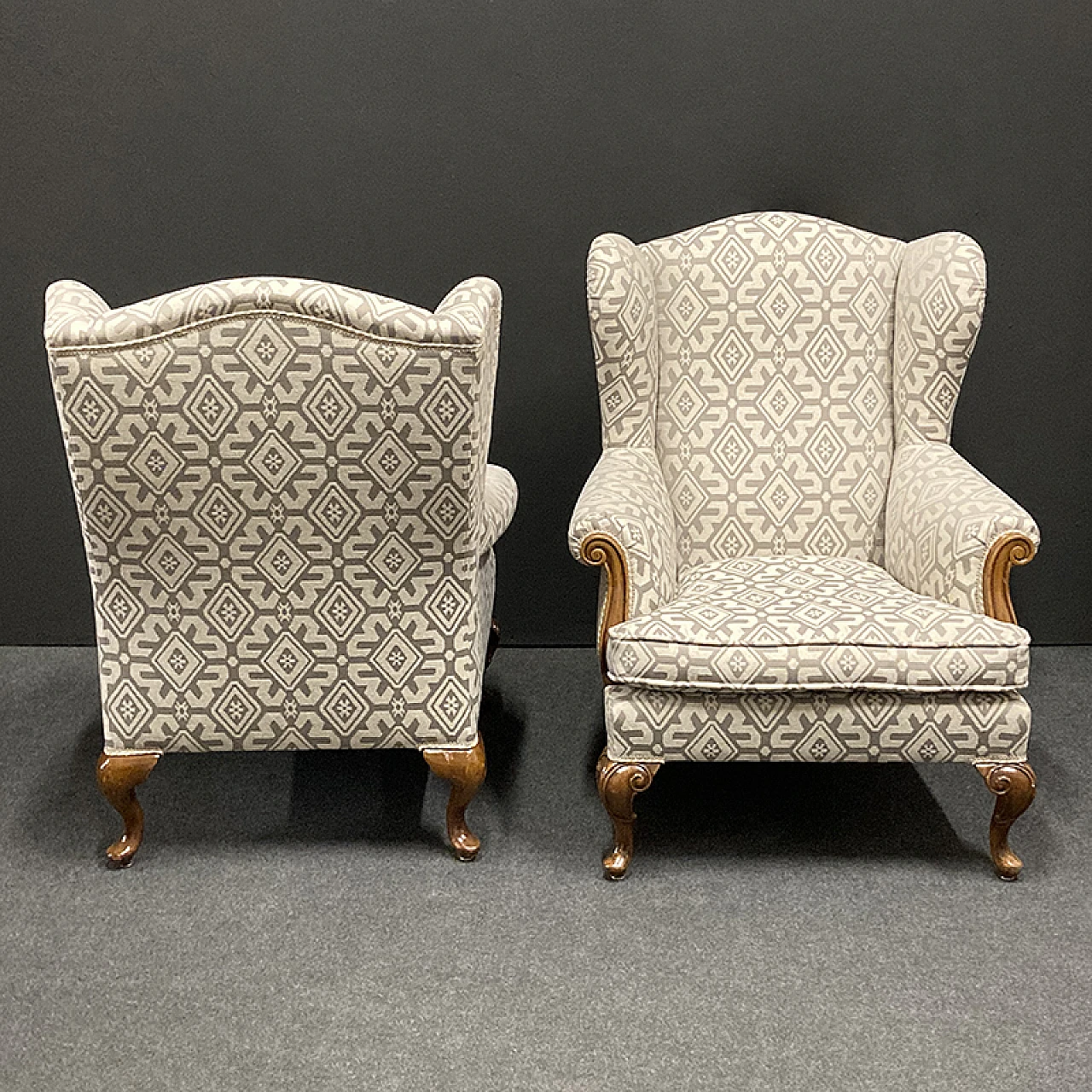 Set of 4 Bergere armchairs in fabric, mid 20th century 5