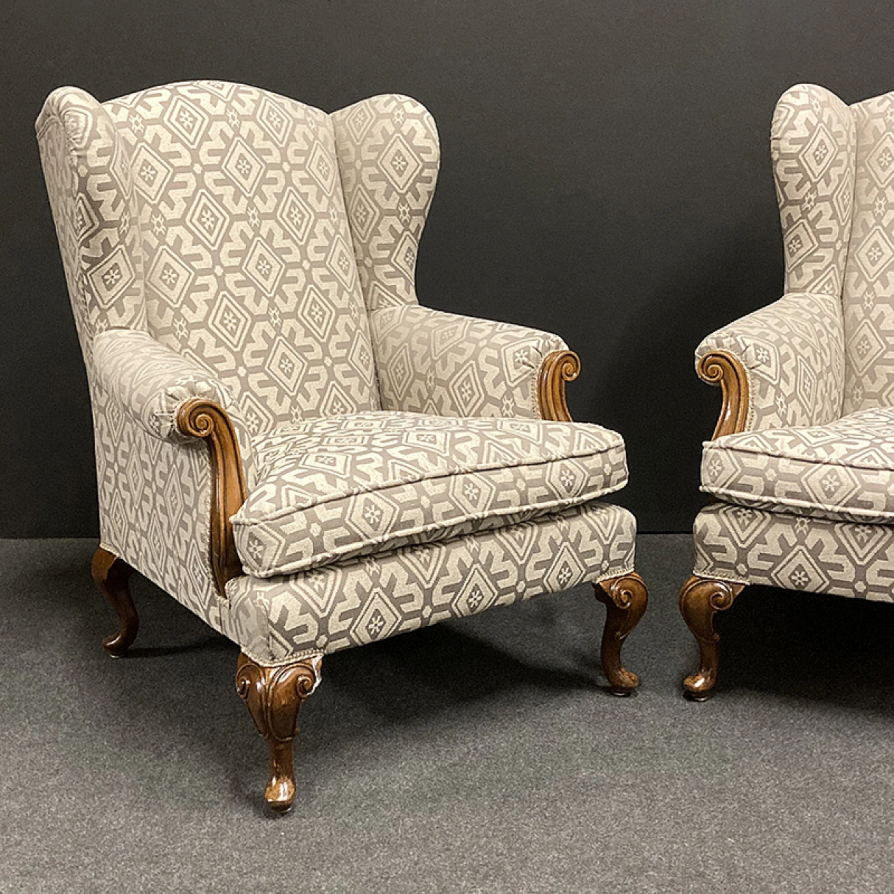 Set of 4 Bergere armchairs in fabric, mid 20th century 6