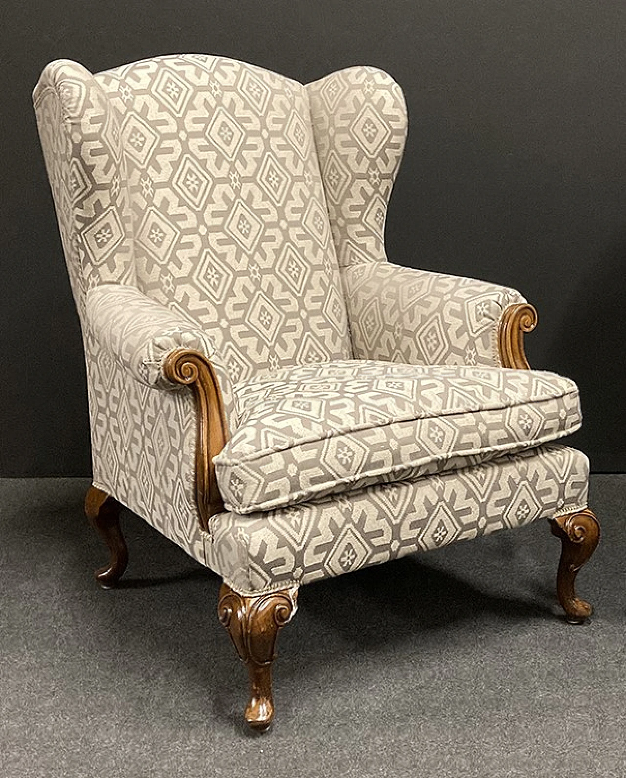 Set of 4 Bergere armchairs in fabric, mid 20th century 7