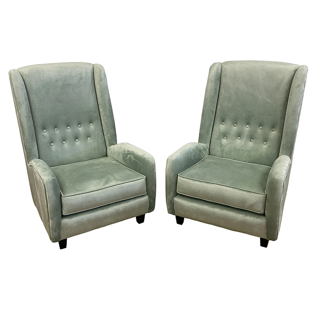 Pair of green velvet armchairs 1