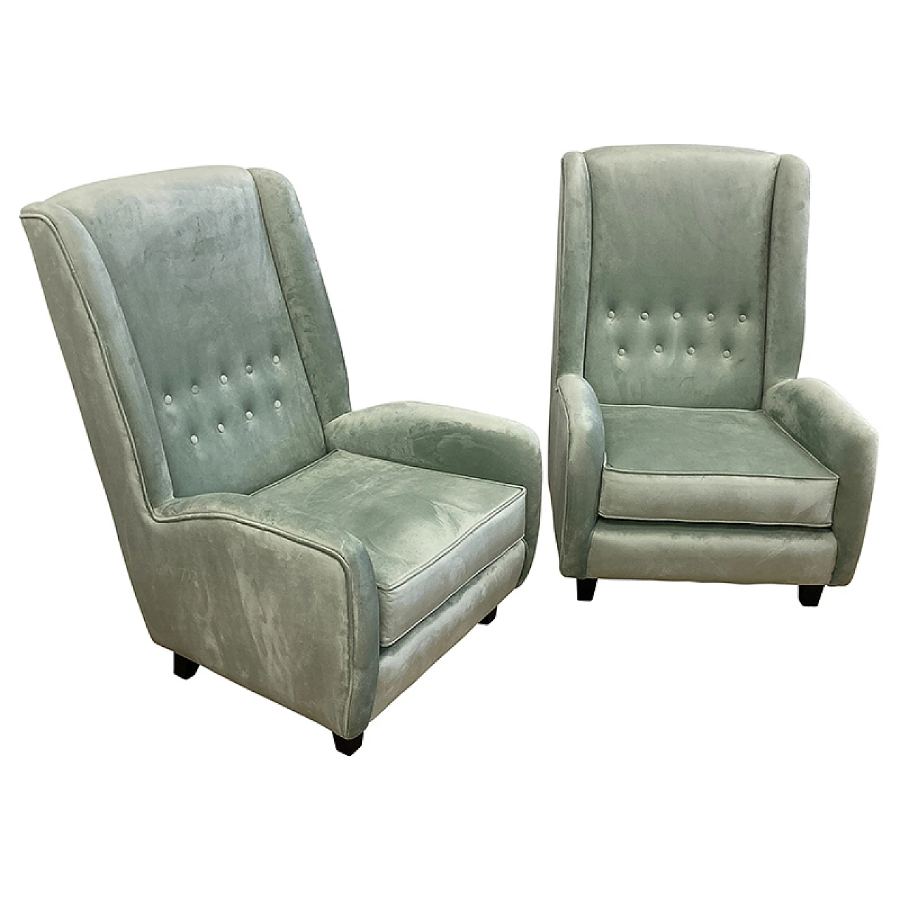 Pair of green velvet armchairs 2