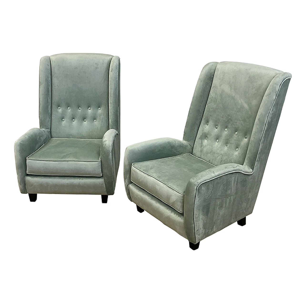 Pair of green velvet armchairs 3