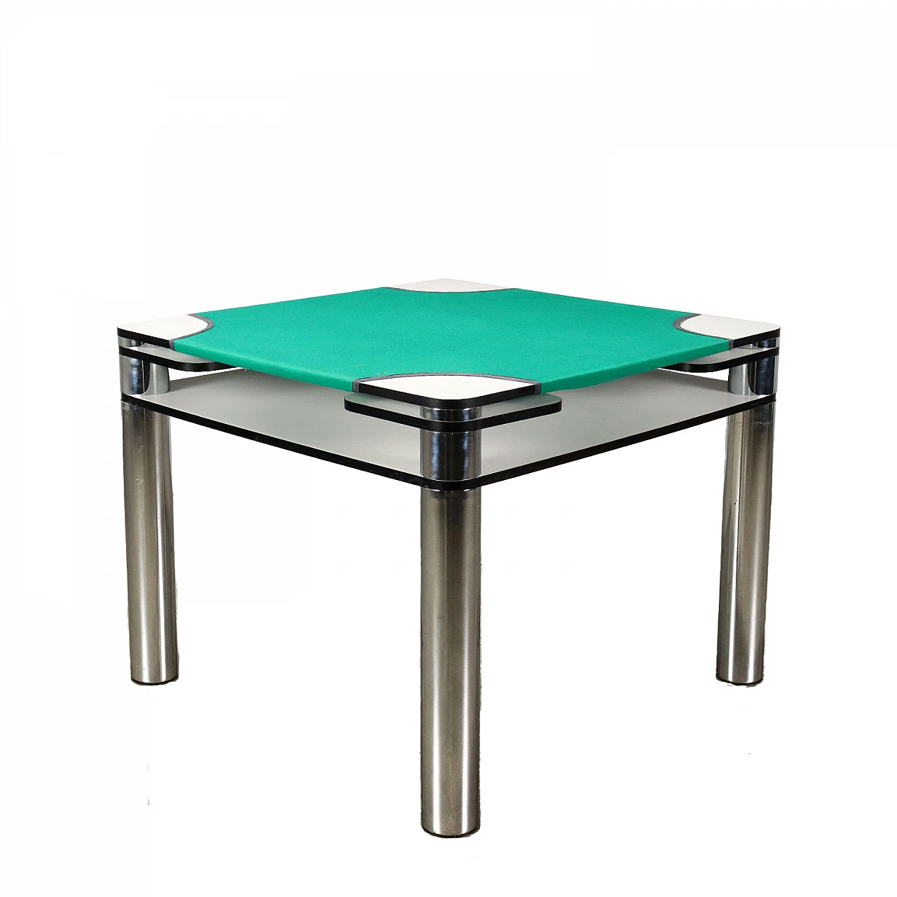 Poker table in metal & green velvet by J. Colombo for Zanotta, 1970s 1