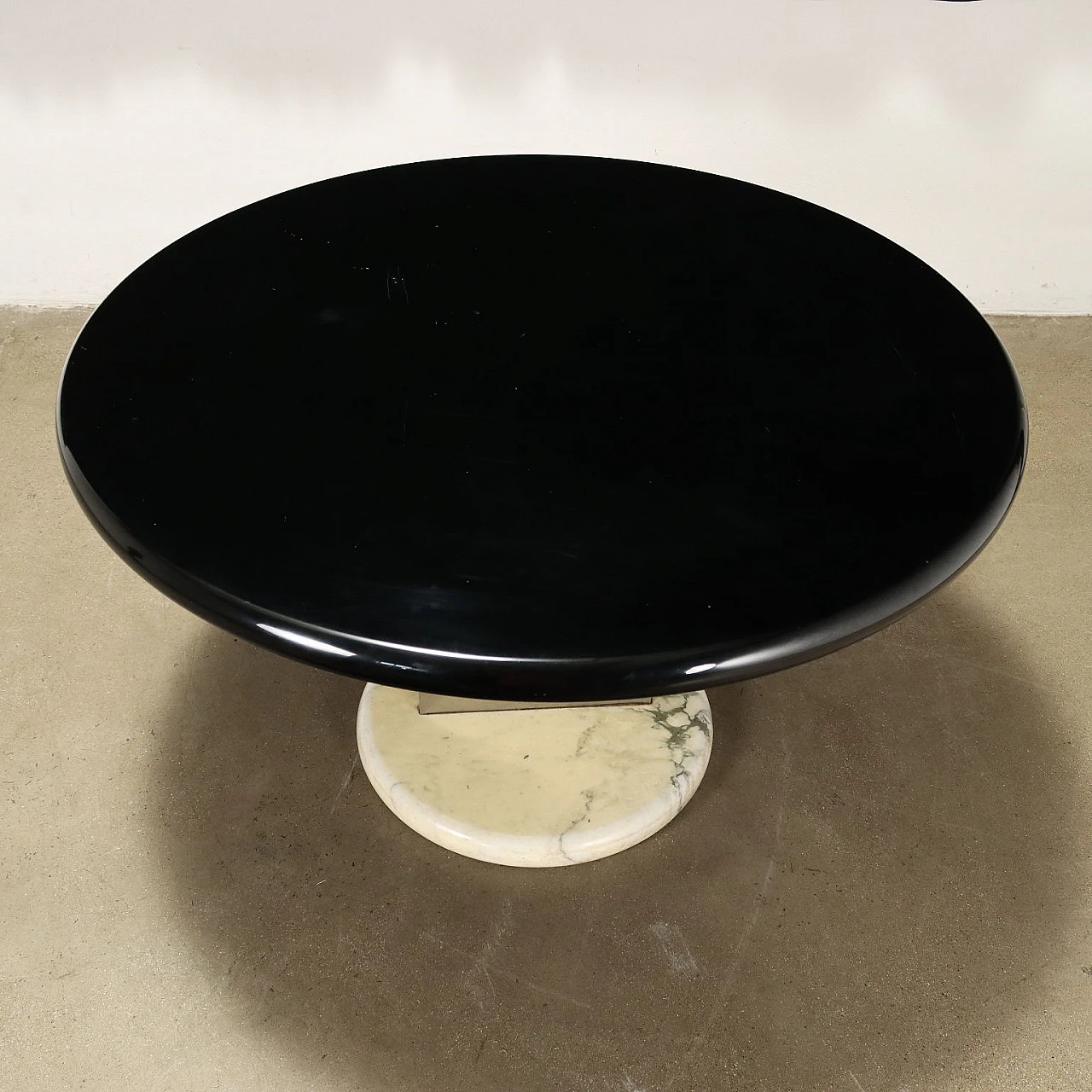 Table with marble and metal base and lacquered wood top, 1980s 3