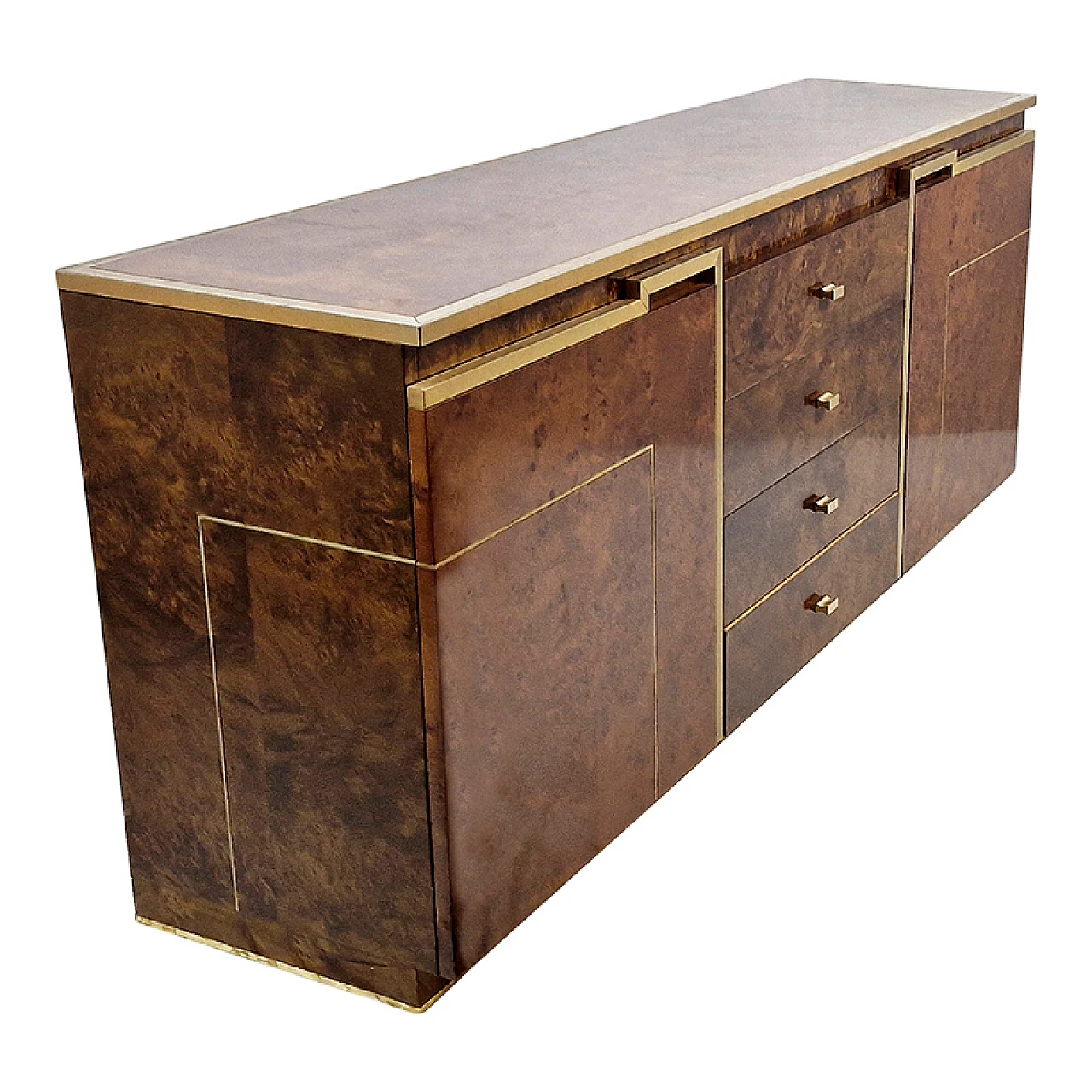 Sideboard in briarwood and brass, 1920s 1