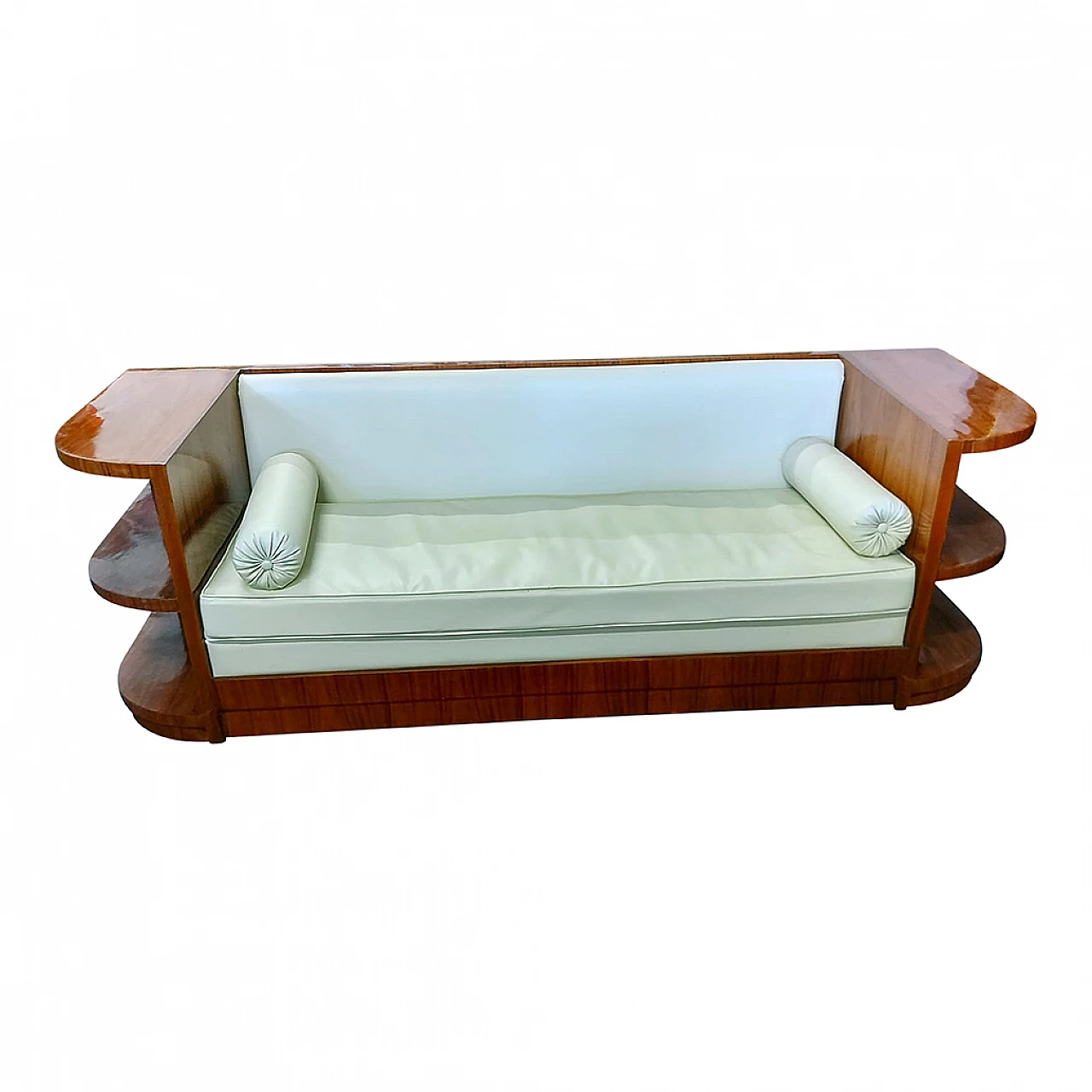 Wood and faux leather Art Deco sofa, 1980s 2