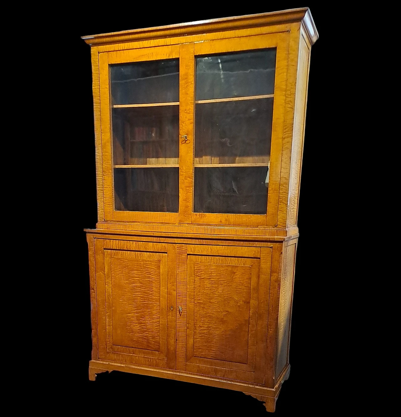 Biedermeier sideboard wood veneer with glass cabinets, 19th century 1