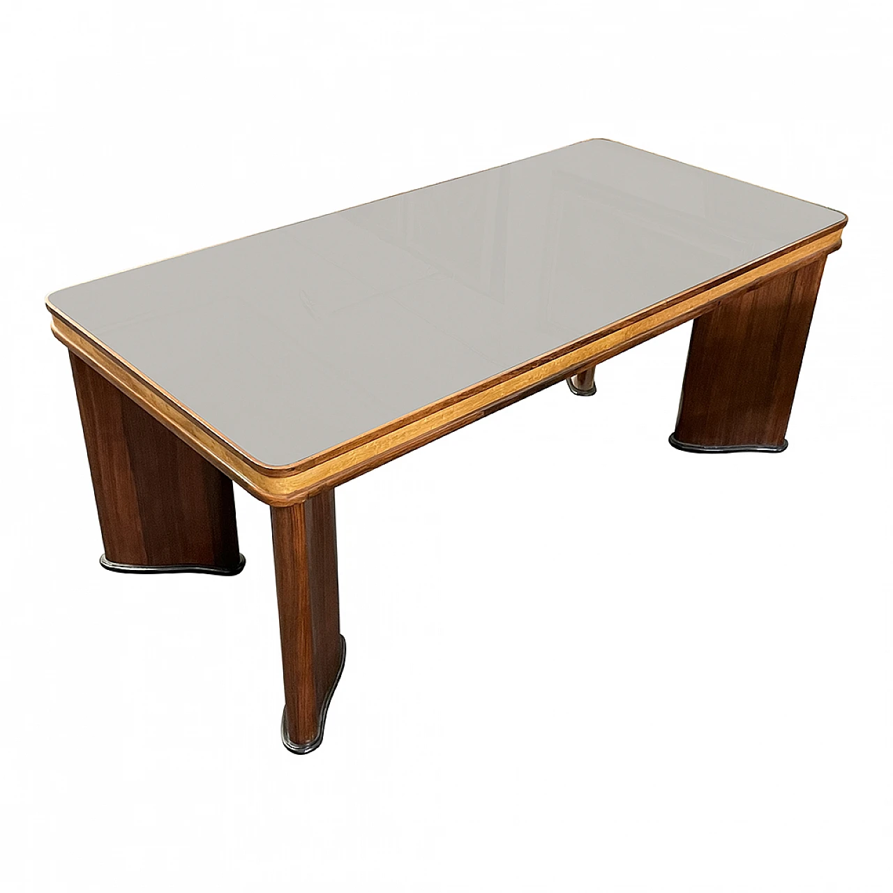 Art Decò dining table, in wood with glass top, 1930s 1