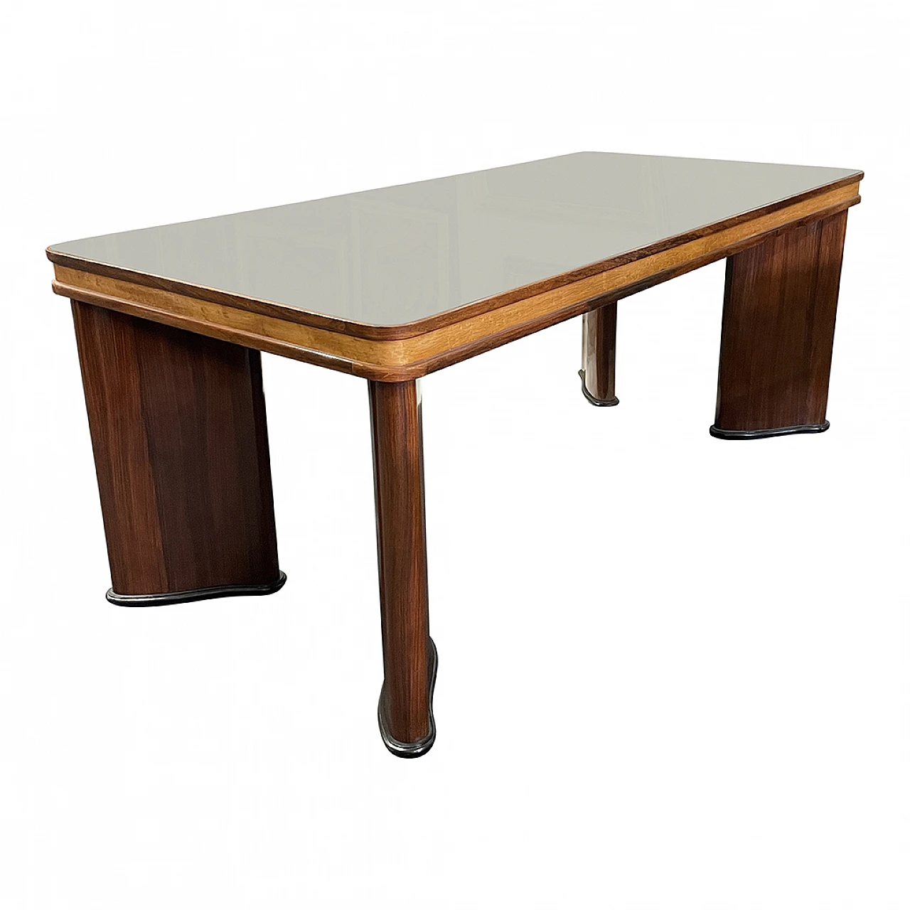 Art Decò dining table, in wood with glass top, 1930s 2