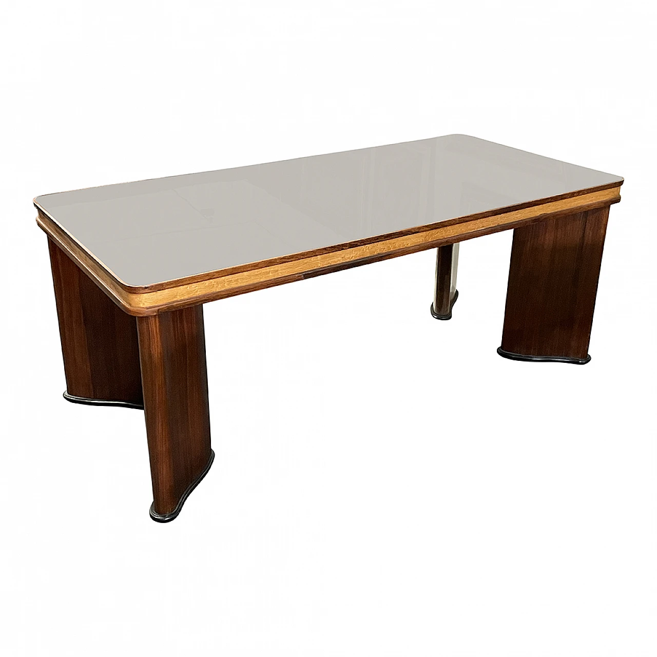 Art Decò dining table, in wood with glass top, 1930s 4