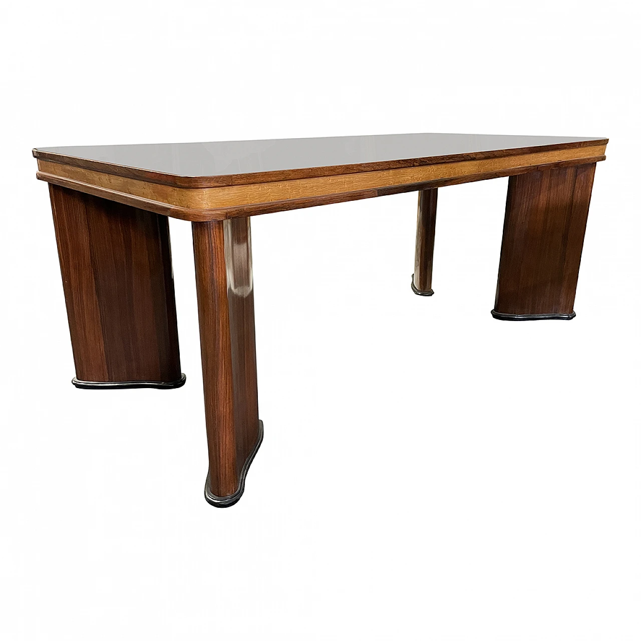 Art Decò dining table, in wood with glass top, 1930s 5