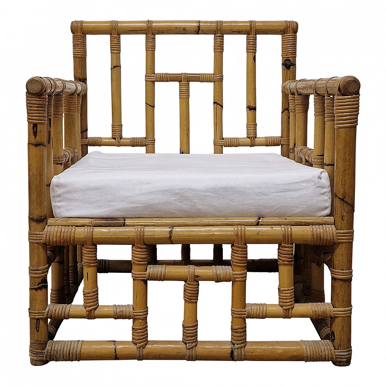 Pair of bamboo and rattan armchairs 2