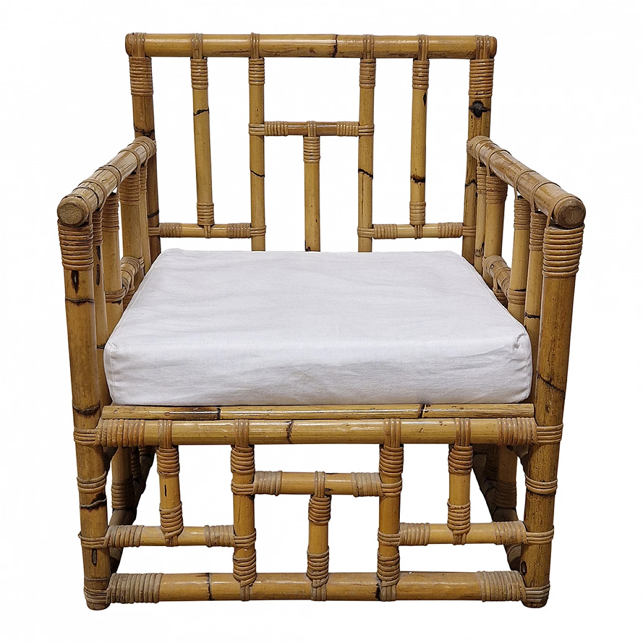 Pair of bamboo and rattan armchairs 3