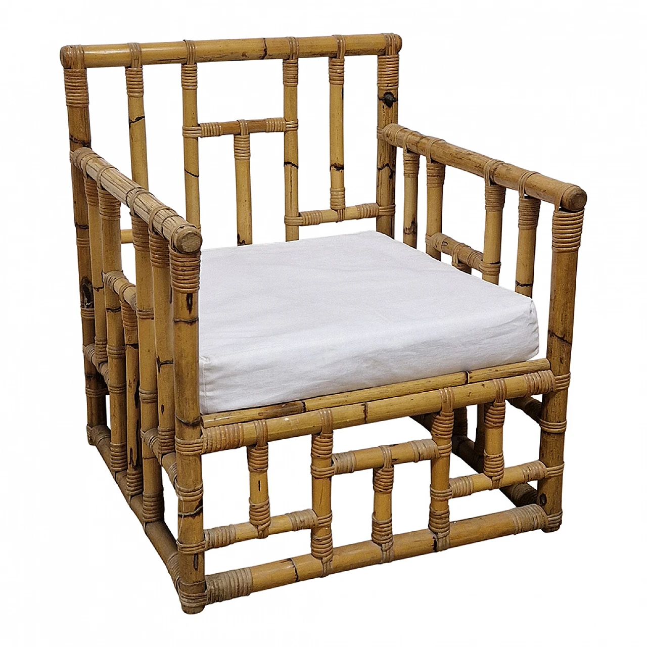 Pair of bamboo and rattan armchairs 4