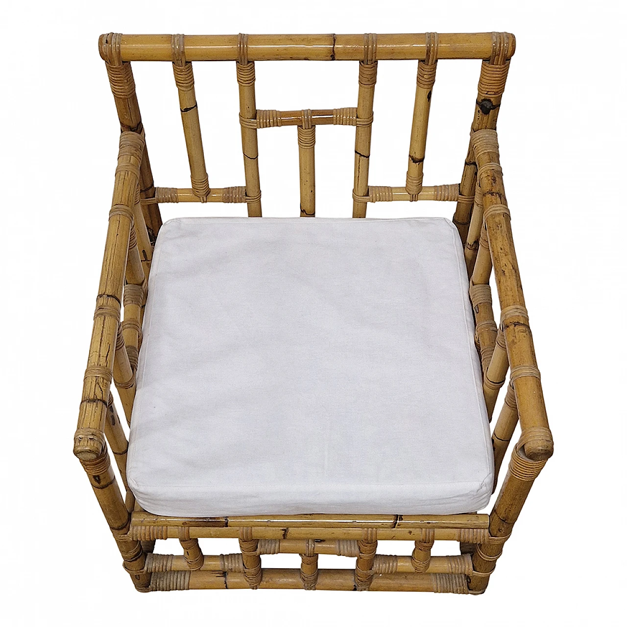 Pair of bamboo and rattan armchairs 8