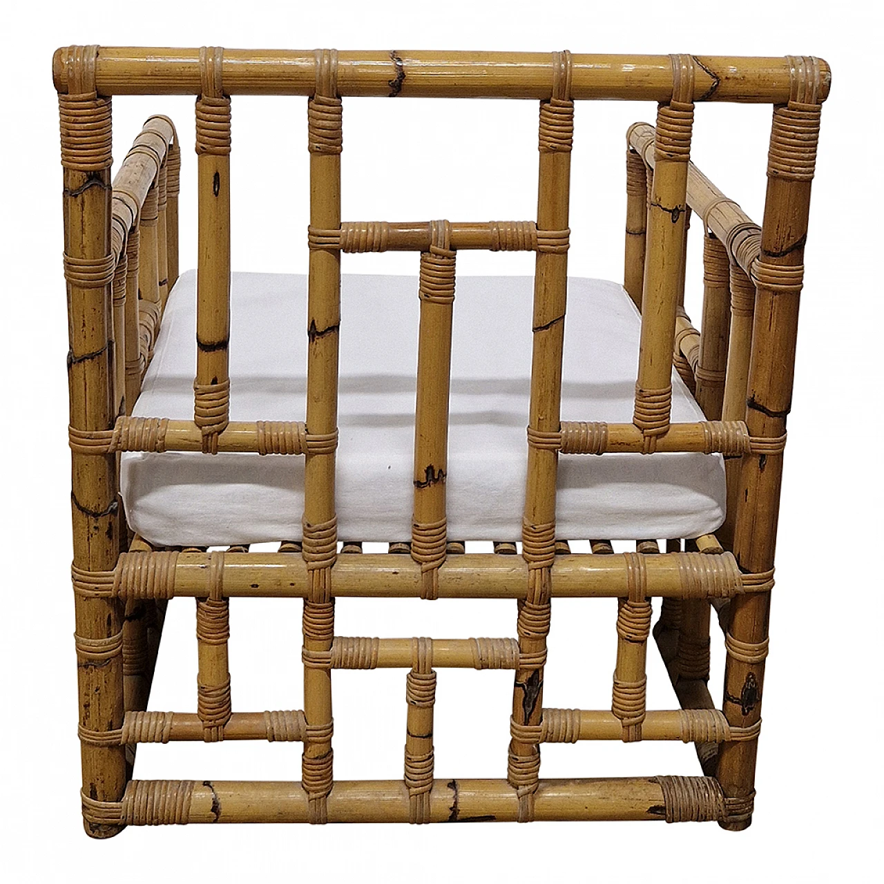 Pair of bamboo and rattan armchairs 9