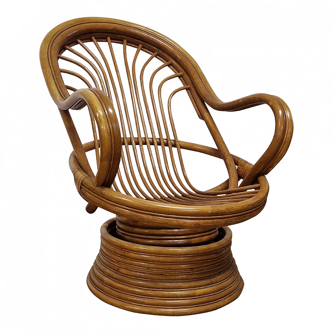 Swivel rocking armchair in bamboo and rattan 3