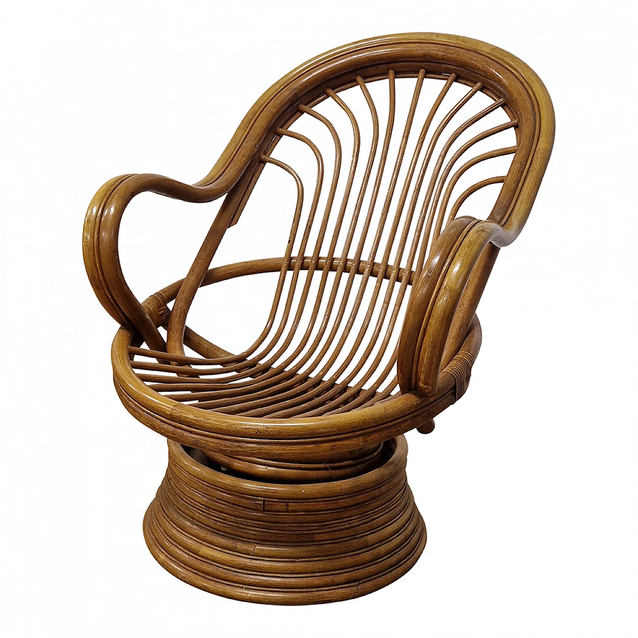 Swivel rocking armchair in bamboo and rattan 4