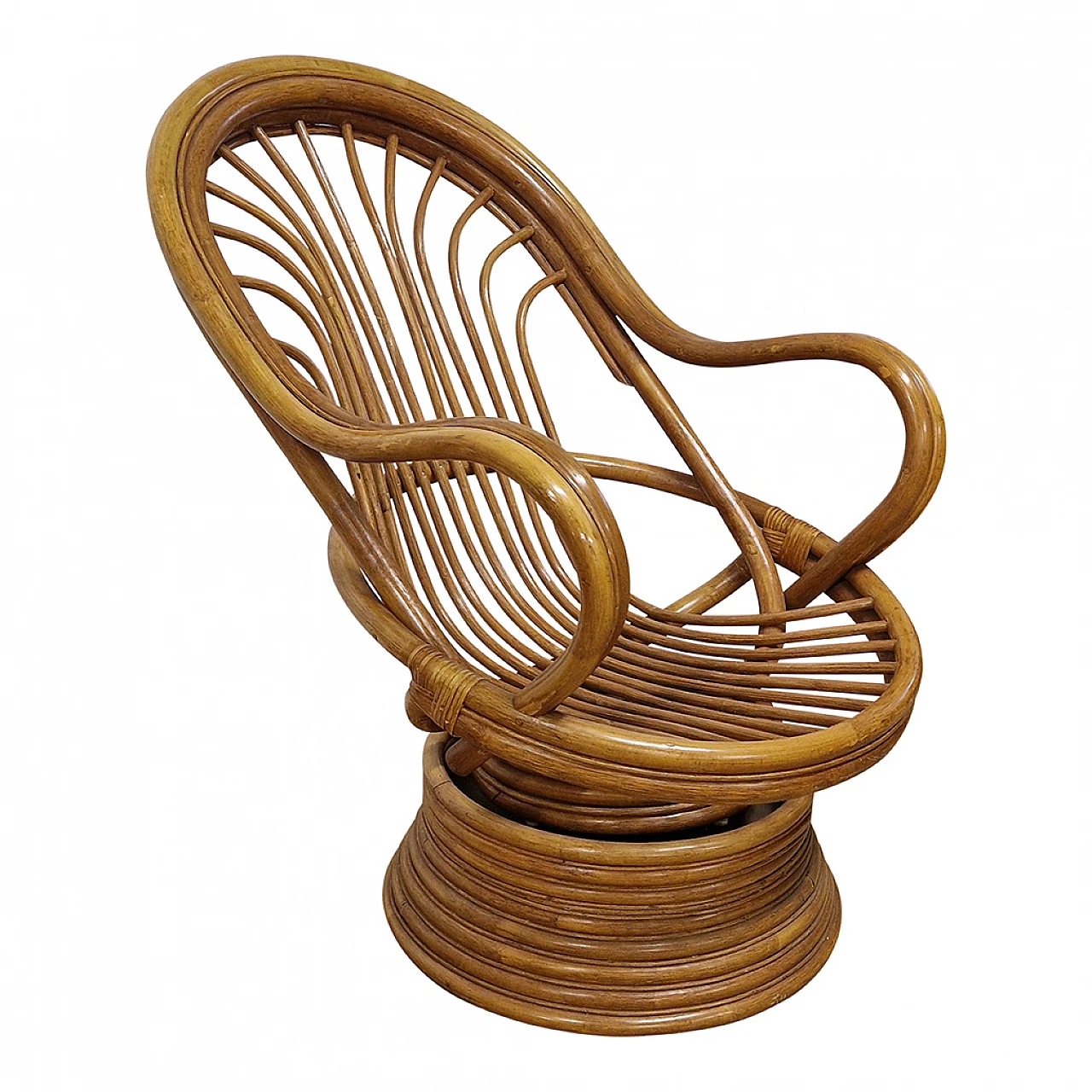 Swivel rocking armchair in bamboo and rattan 7