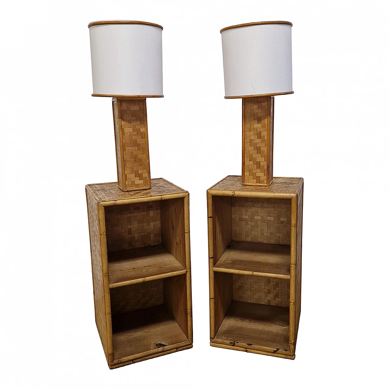 Pair of bamboo and rattan bedside tables 2