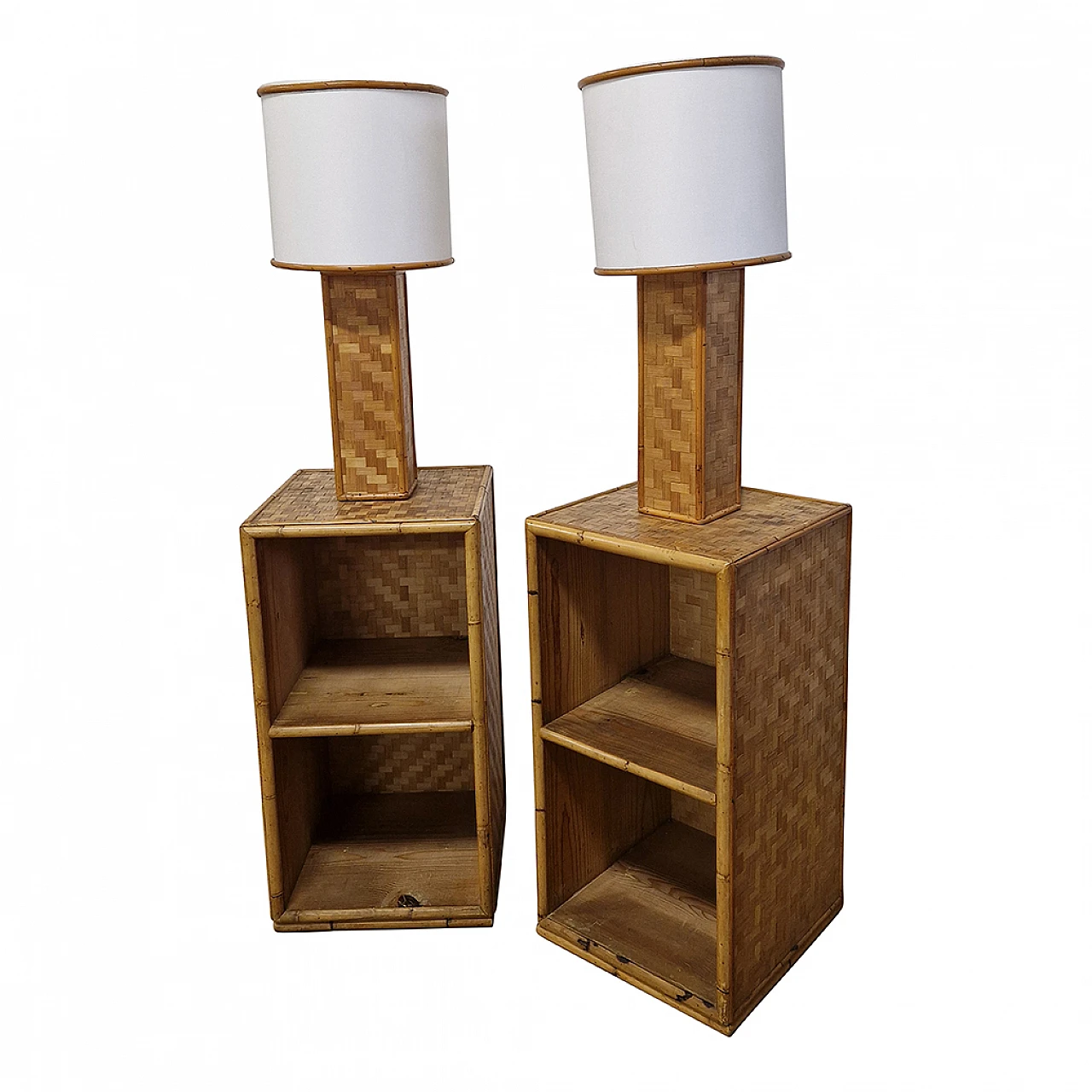 Pair of bamboo and rattan bedside tables 3