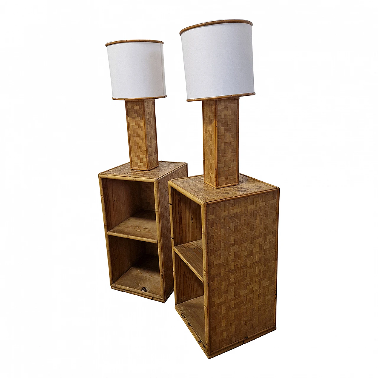 Pair of bamboo and rattan bedside tables 4