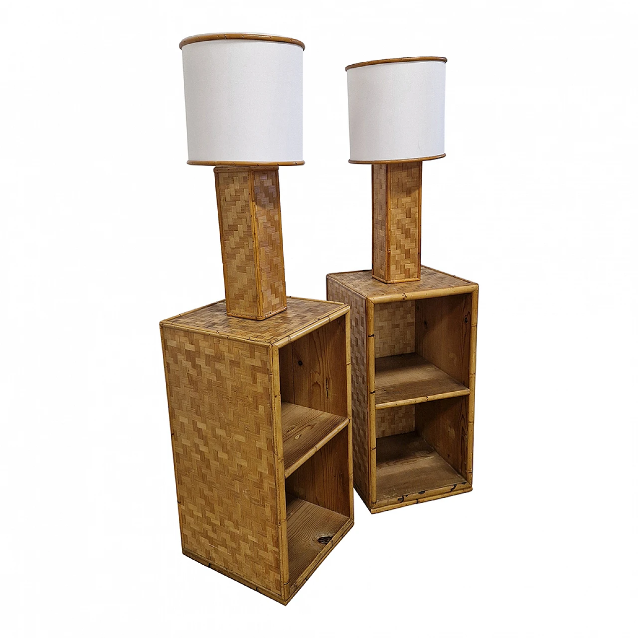 Pair of bamboo and rattan bedside tables 5