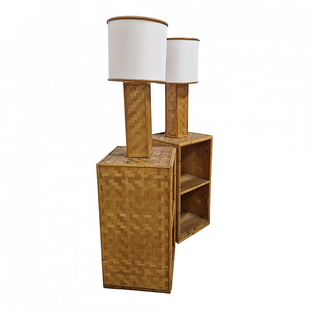 Pair of bamboo and rattan bedside tables 6