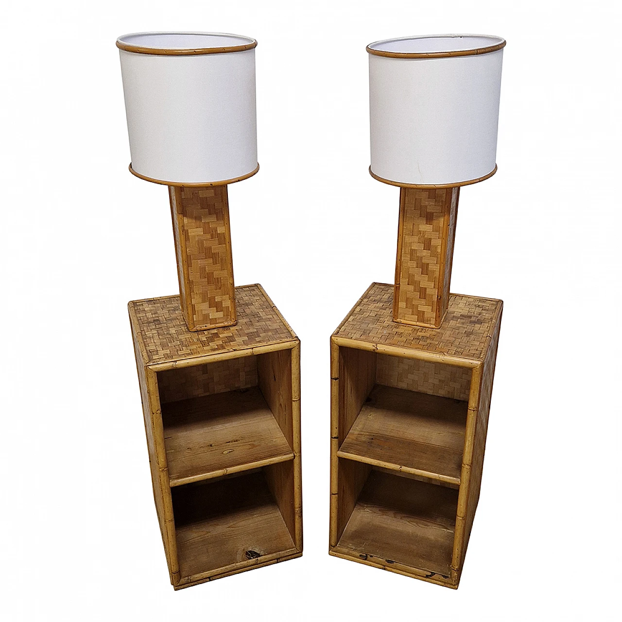 Pair of bamboo and rattan bedside tables 7