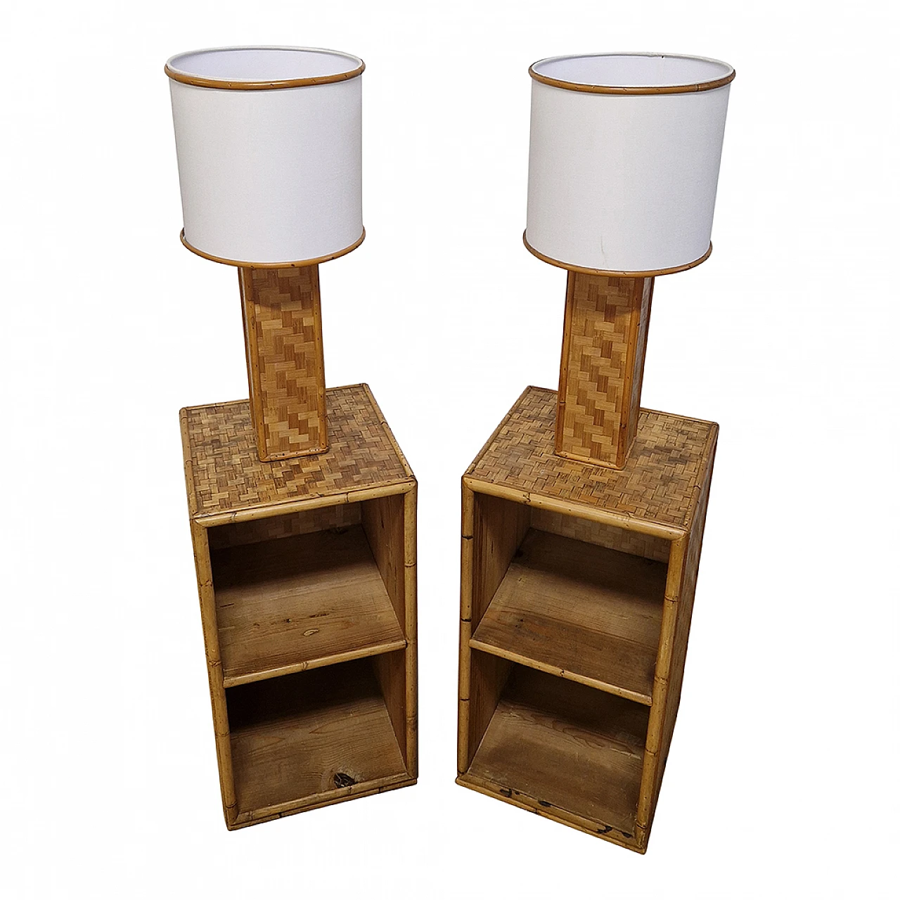 Pair of bamboo and rattan bedside tables 8