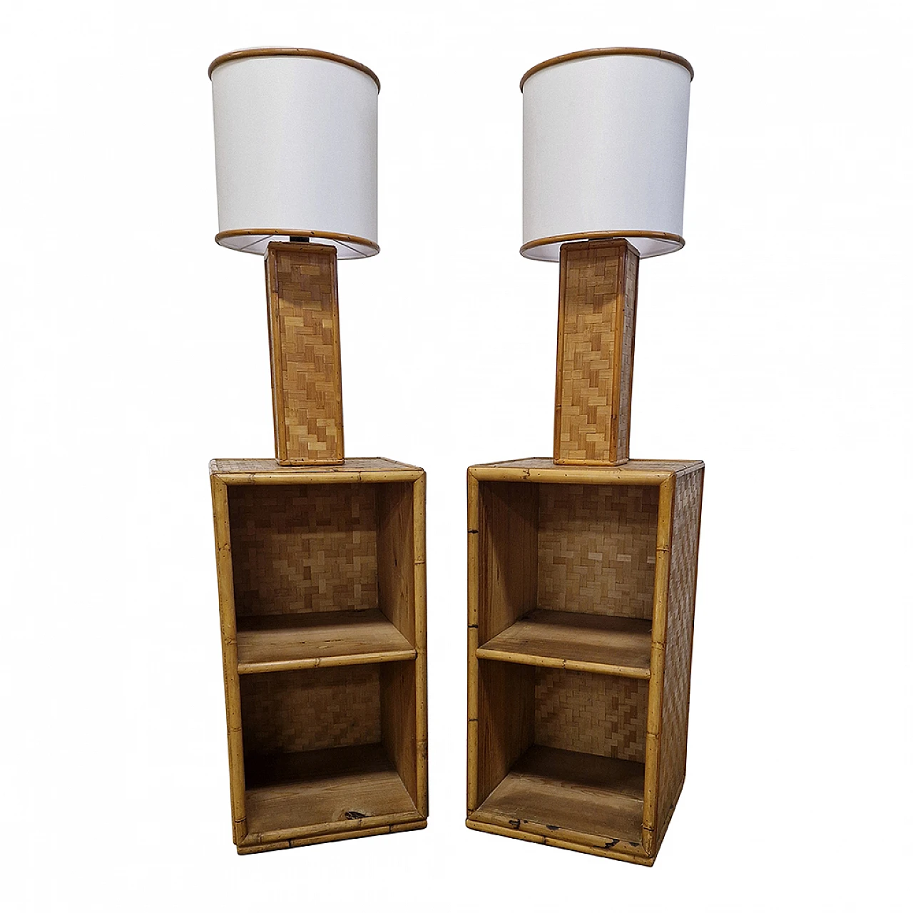 Pair of bamboo and rattan bedside tables 9