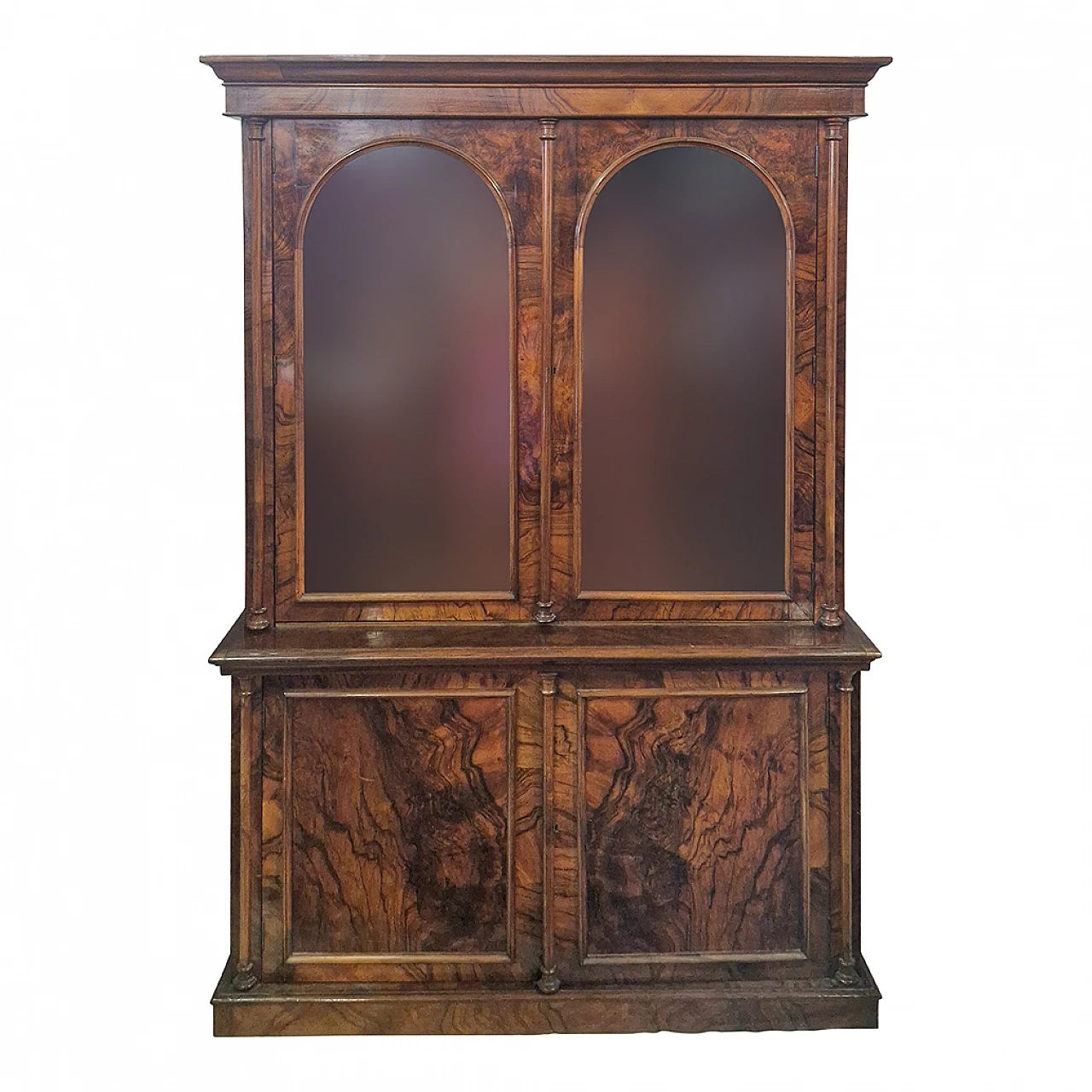 Double body Victorian display cabinet in walnut, 19th century 1