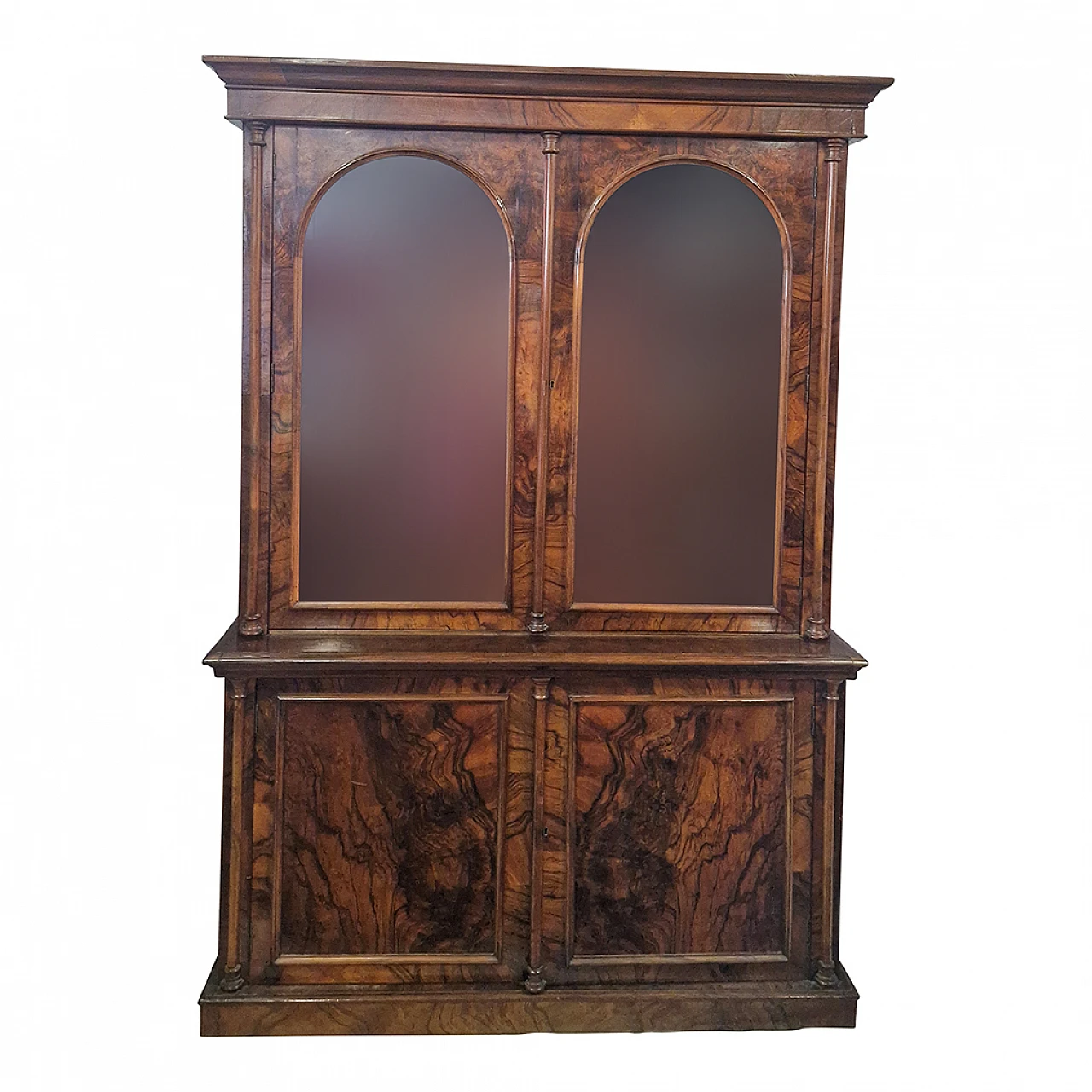 Double body Victorian display cabinet in walnut, 19th century 2