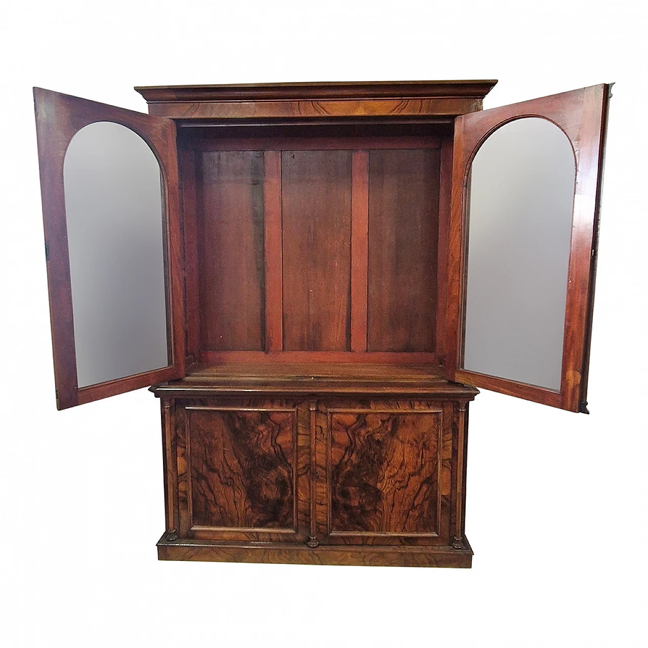 Double body Victorian display cabinet in walnut, 19th century 8