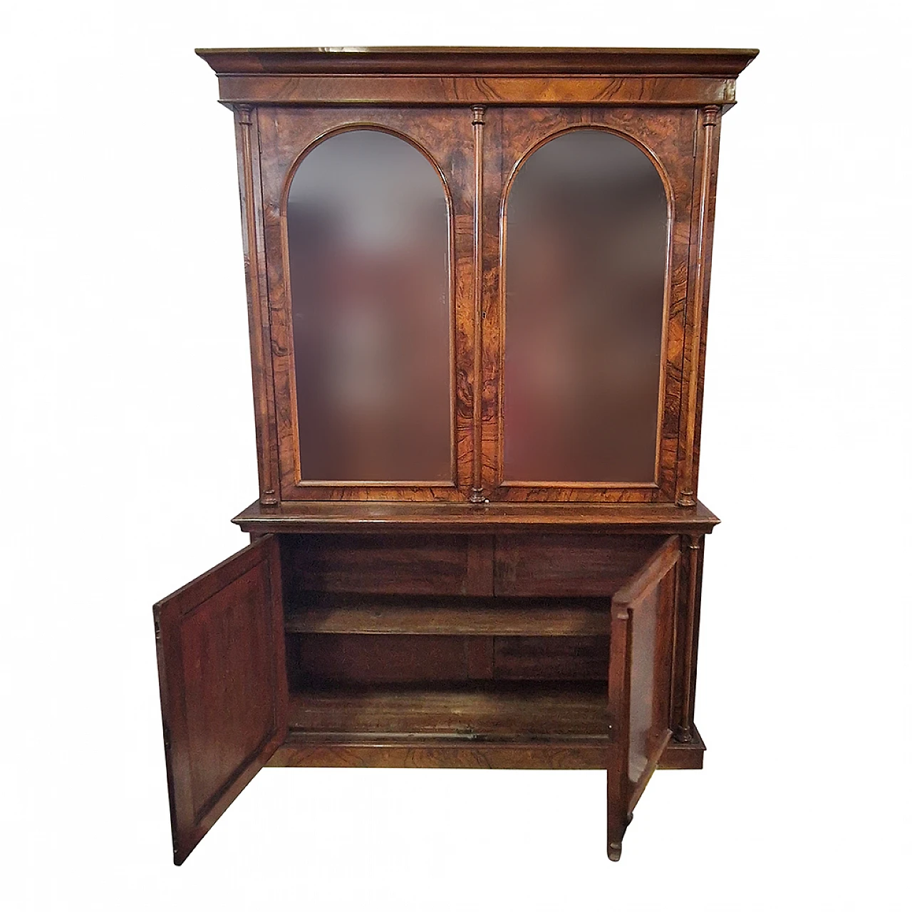 Double body Victorian display cabinet in walnut, 19th century 9