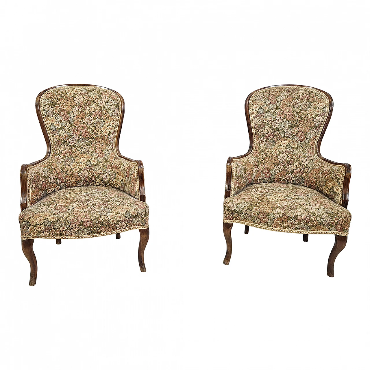 Wooden armchair covered with floral fabric 1