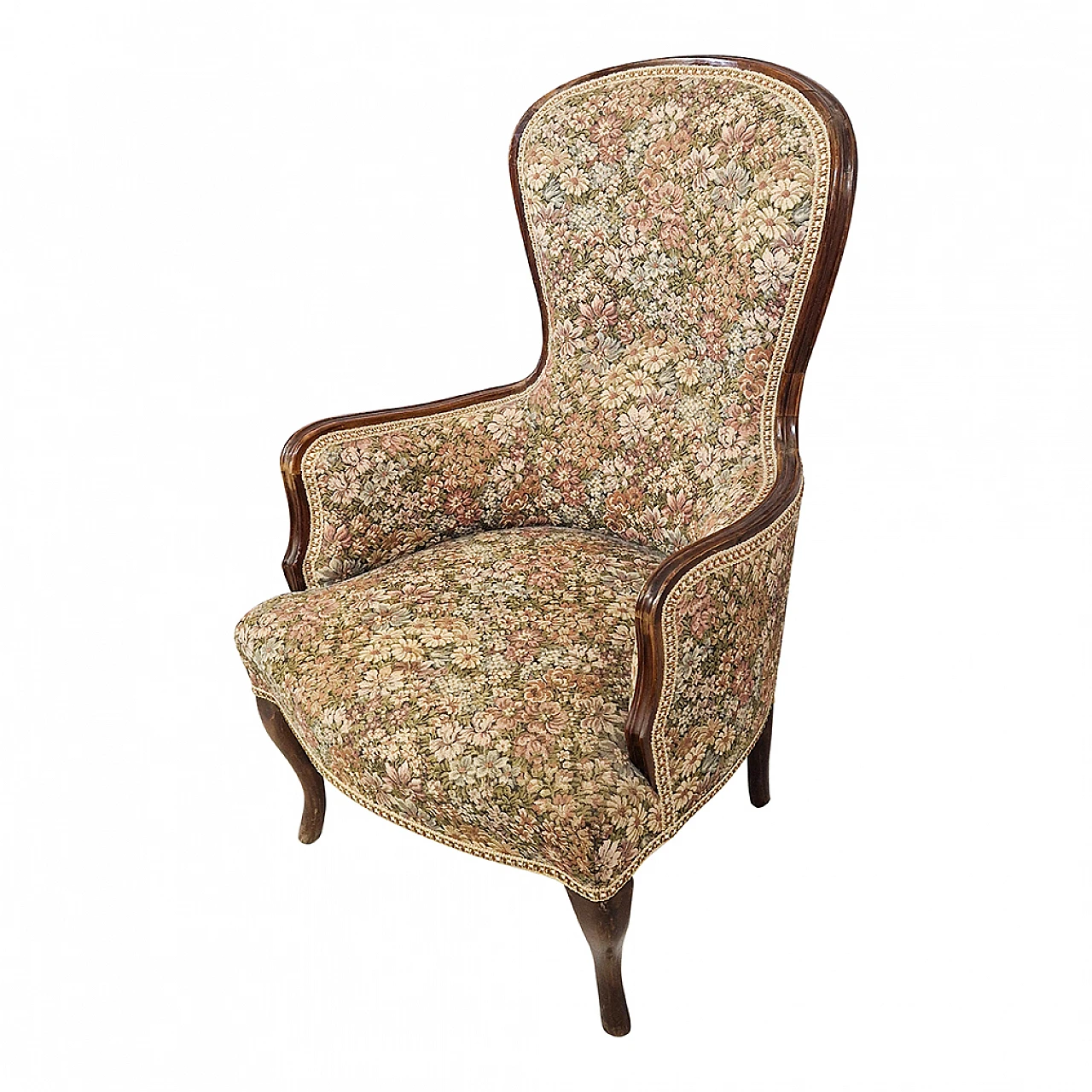 Wooden armchair covered with floral fabric 4