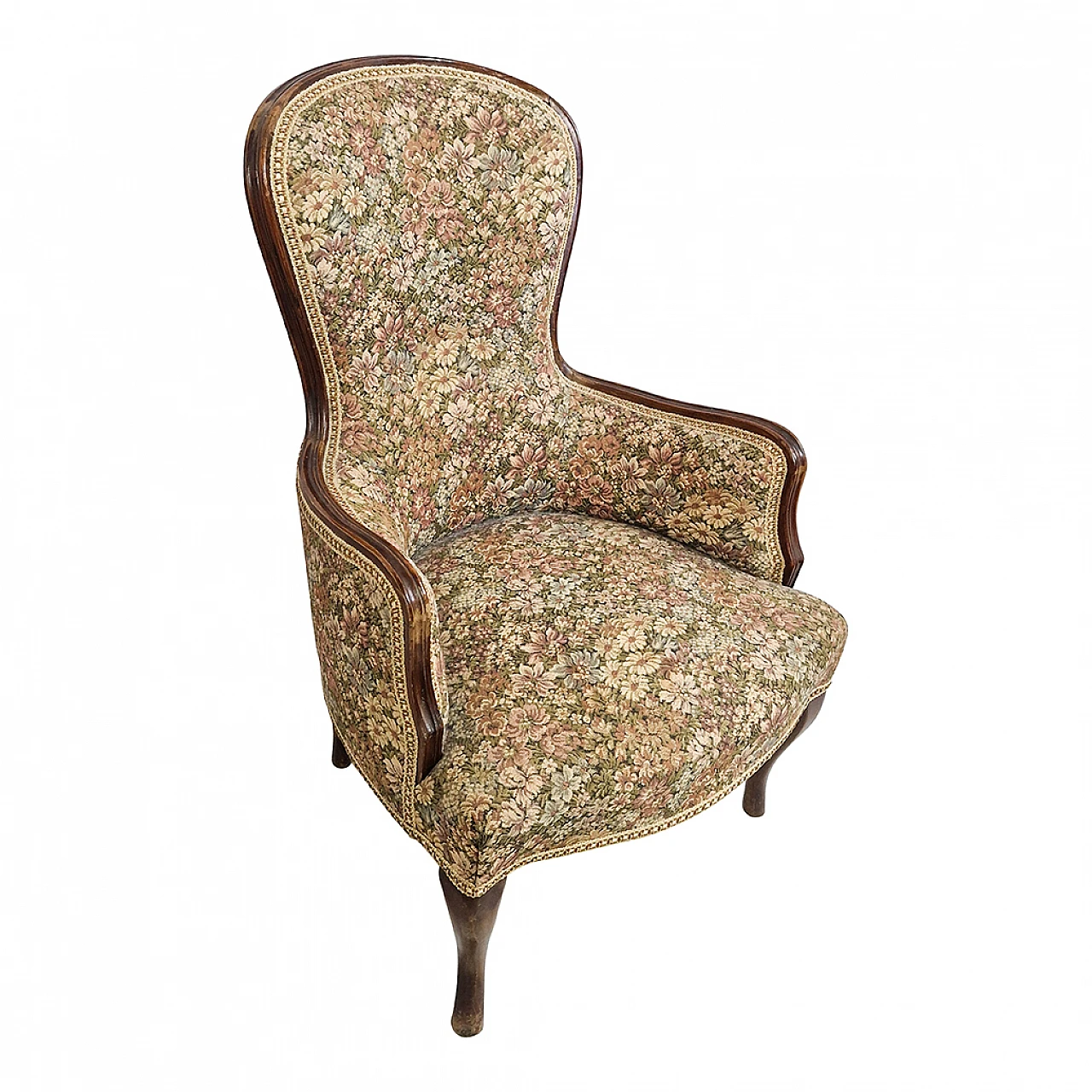 Wooden armchair covered with floral fabric 5