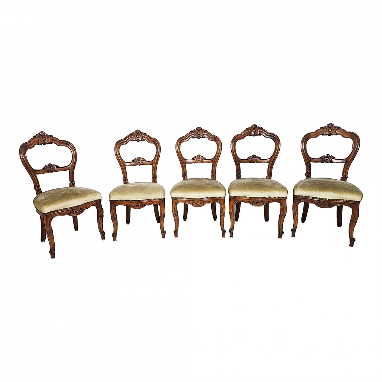 5 Louis Philippe style wooden chairs, 1960s 1