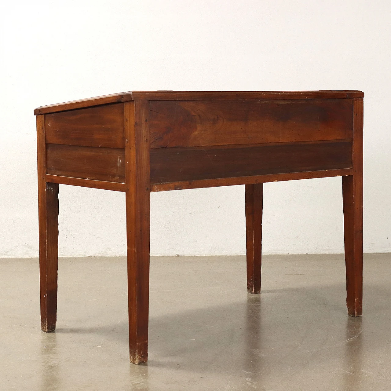 Stained poplar table with drawer and glass case, 19th century 8