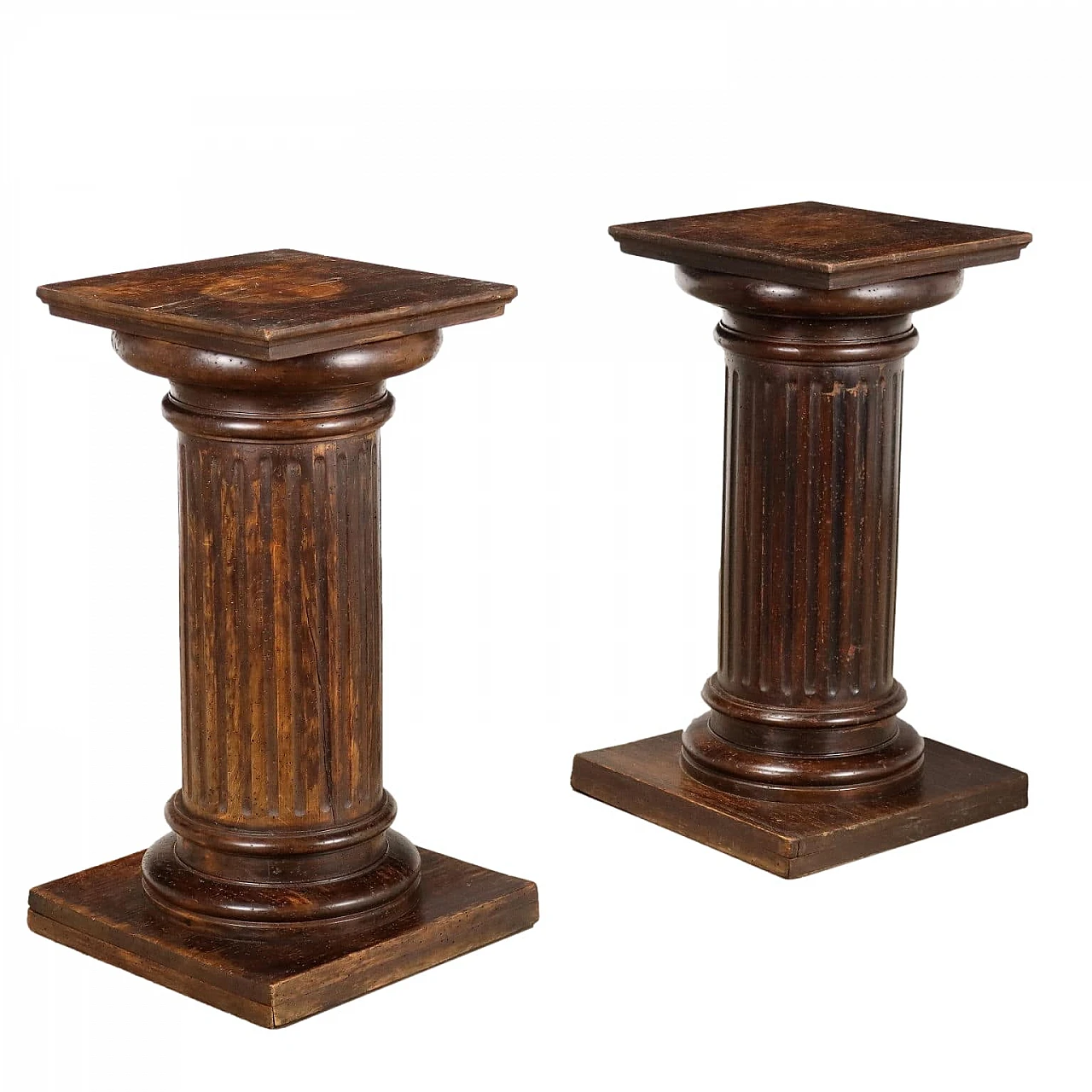 Pair of beechwood statue-holder columns with square base, 19th century 1