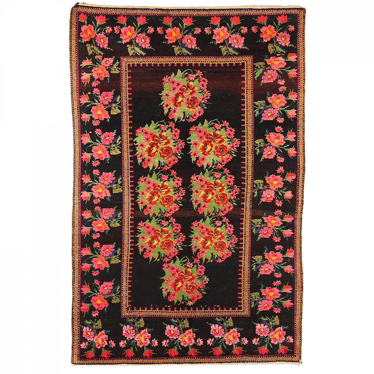 Large knot Karabakh rug in cotton and wool with floral motifs 1