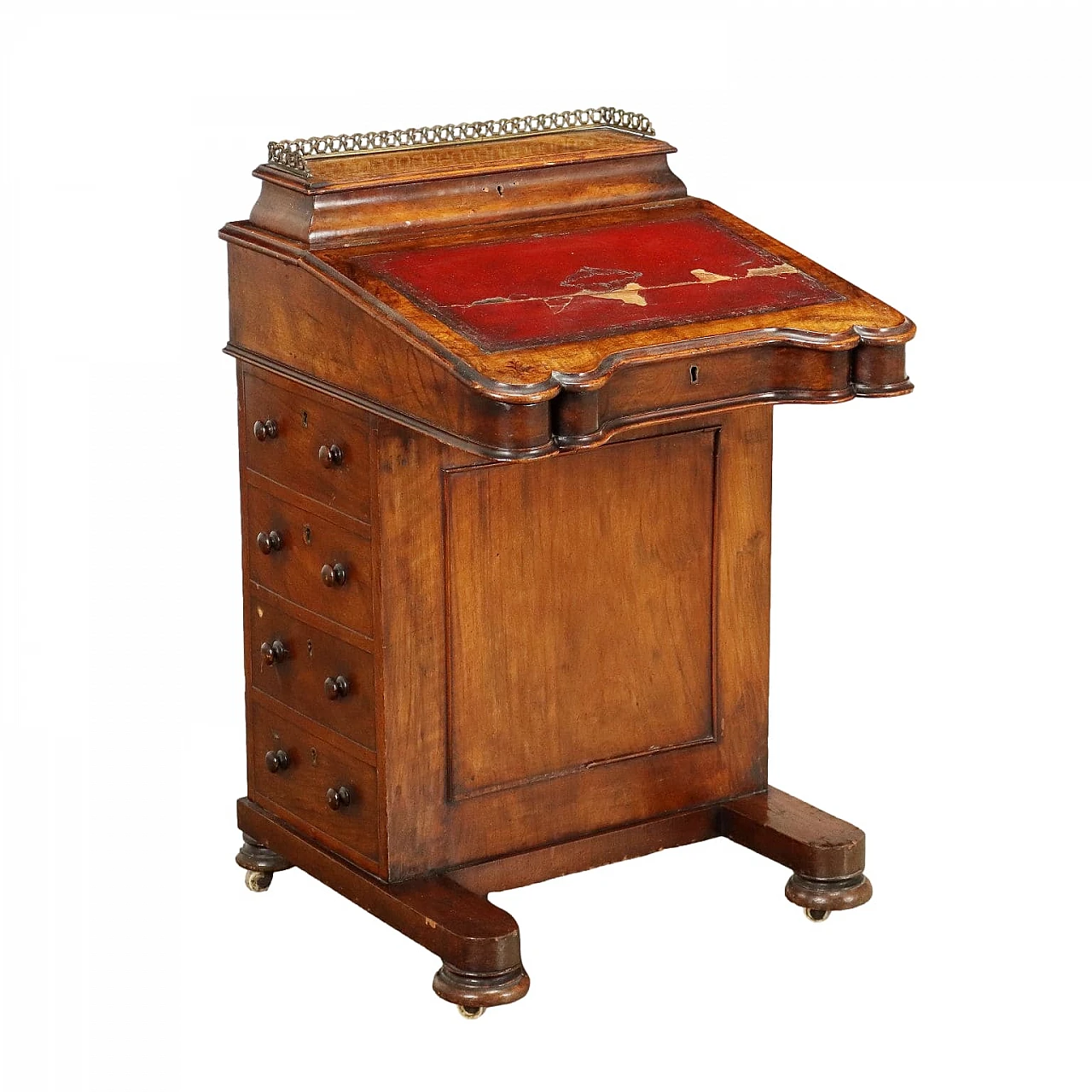 Davenport writing desk in walnut with caster feet, 1800s 1